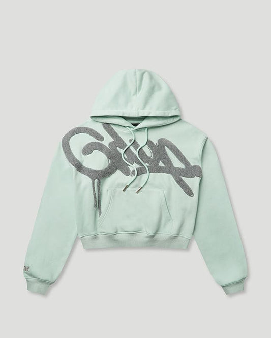 Handstyle Cropped Hoodie Teal/Grey