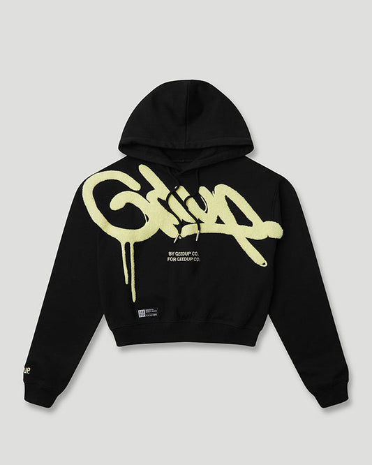 Handstyle Cropped Hoodie Black/Sorbet